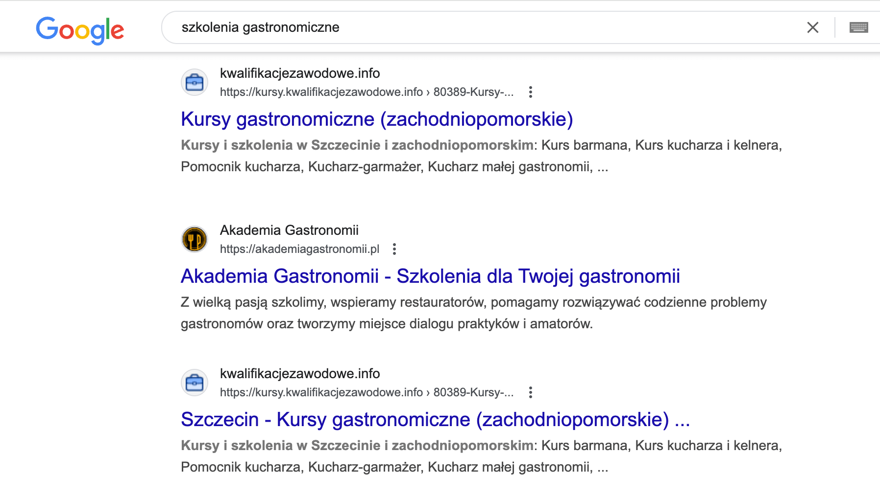 pozycjonowanie szkolenia gastronomiczne