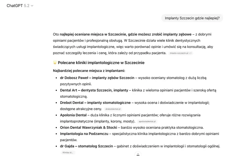Pozycjonowanie gabinetów stomatologicznych w narzędziach AI
